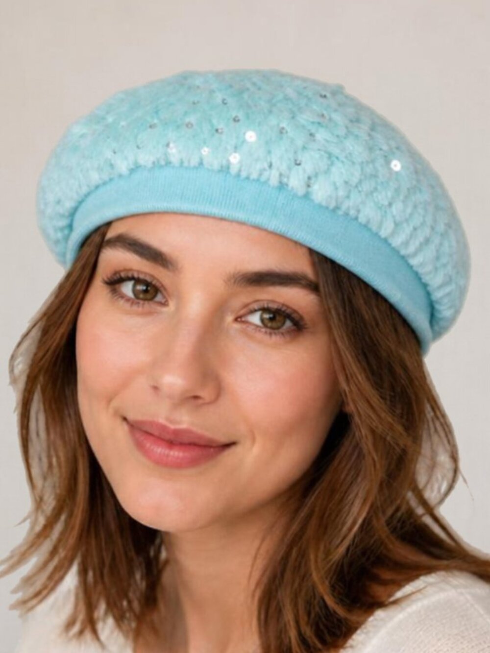 Betsey Johnson Designer blue winter hat beret with sequins